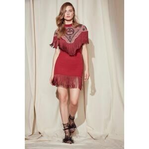 Nasty Gal Alexandra Red Fringe Beaded Embellished Dress Size 2 New